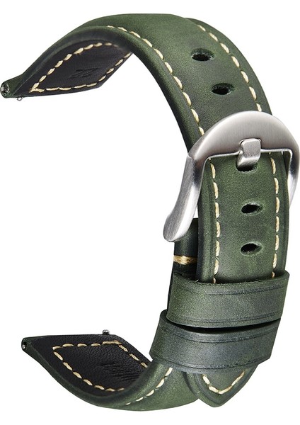 Deri Saat Kordonu, Boyut: 24MM (Ordu Yeşil Gümüş Toka) At Derisi Retro Saat (Yurt Dışından)