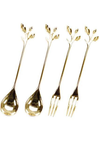 Sofra Altın Yaprak Kahve Kaşığı Çatal, 4 Paket (2 Kaşık 2 Çatal) Küçük Demitasse Espresso Kaşığı ve Meze Tatlı Çatal Seti, 4.7 Inç Çay Kaşığı Seti (Yurt Dışından) fiyatları