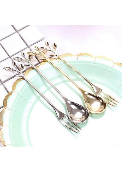 Sofra Altın Yaprak Kahve Kaşığı Çatal, 4 Paket (2 Kaşık 2 Çatal) Küçük Demitasse Espresso Kaşığı ve Meze Tatlı Çatal Seti, 4.7 Inç Çay Kaşığı Seti (Yurt Dışından) modelleri