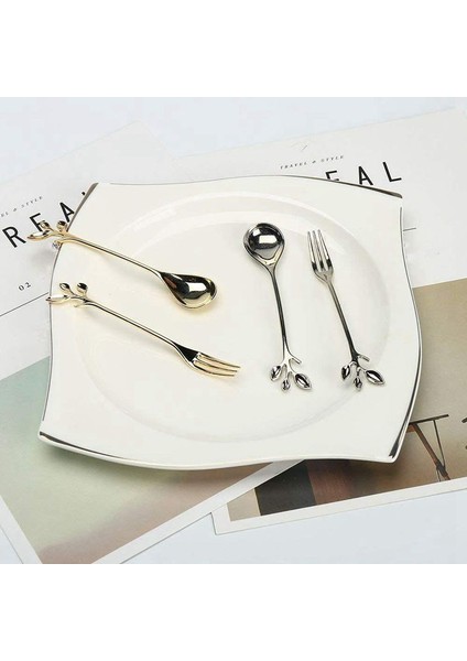 Sofra Altın Yaprak Kahve Kaşığı Çatal, 4 Paket (2 Kaşık 2 Çatal) Küçük Demitasse Espresso Kaşığı ve Meze Tatlı Çatal Seti, 4.7 Inç Çay Kaşığı Seti (Yurt Dışından) indirimleri