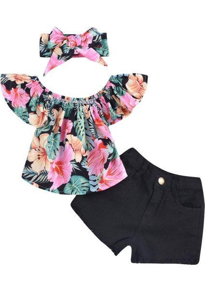 Kızlar Kısa Kollu Çiçekli Tulum + Etek Seti Elbise Kıyafetleri (Yurt Dışından) modelleri