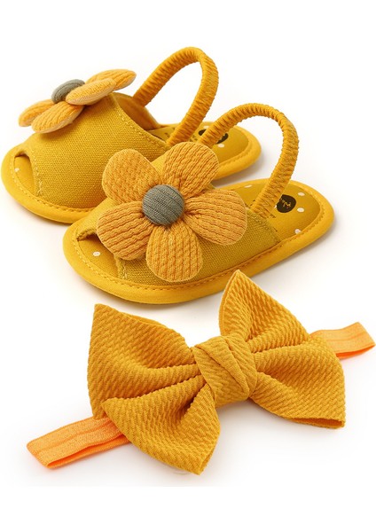 Yeni Yürümeye Başlayan Çocuklar Için Çiçek ve Fiyonk Süslemeli Kız Bebek Sandalet Saç Bandı Seti (Yurt Dışından)