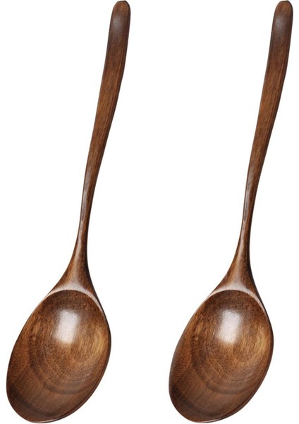 Vintage Çin Tarzı El Işi Ahşap Çorba Kaşığı 2'li Set, Akşam Yemeği, Salata Tatlıları, Atıştırmalıklar, Pilav, Çorba, Meyve (Yurt Dışından)