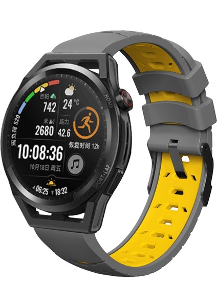 Samsung Galaxy Watch 46MM Gri Sarı Için Silikon Kayış (Yurt Dışından)