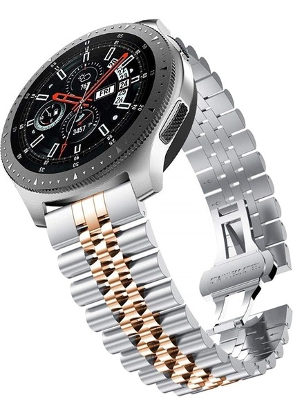 Samsung Galaxy Watch 5 Paslanmaz Çelik Saat Kordonu Gümüş+Pembe Altın (Yurt Dışından)