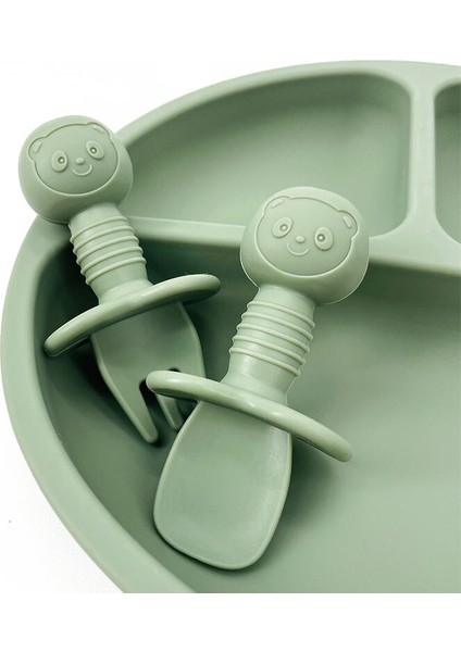[eğlencelı Canlı] 2 Adet/takım Gıda Sınıfı Silikon Mini Çatal Kaşık Bebek Hayvan Baskı Gereçleri Seti Besleme Kaşığı Yemek Öğrenmek Çocuk Sofra (Yurt Dışından)