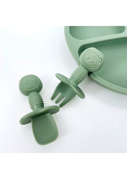 [eğlencelı Canlı] 2 Adet/takım Gıda Sınıfı Silikon Mini Çatal Kaşık Bebek Hayvan Baskı Gereçleri Seti Besleme Kaşığı Yemek Öğrenmek Çocuk Sofra (Yurt Dışından)
