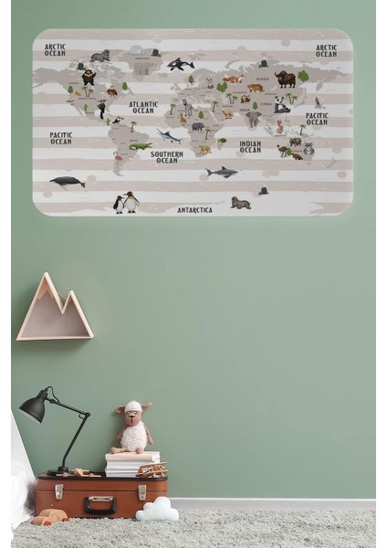 Eğitici Dünya Haritası Dünya Atlası Çocuk ve Bebek Odası Duvar STICKER -60X105-3803