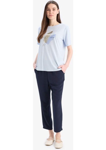 Regular Fit Bisiklet Yaka Baskılı Kısa Kollu Tişört E1164AX25SP