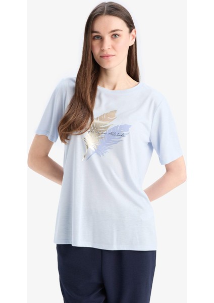 Regular Fit Bisiklet Yaka Baskılı Kısa Kollu Tişört E1164AX25SP