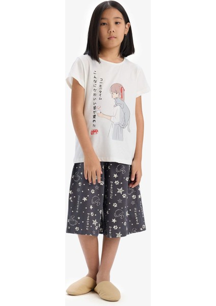 Kız Çocuk Pijama Takımı Baskılı Kısa Kollu Üst Kapri Alt E2227A825SM fiyatları