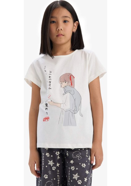 Kız Çocuk Pijama Takımı Baskılı Kısa Kollu Üst Kapri Alt E2227A825SM modelleri
