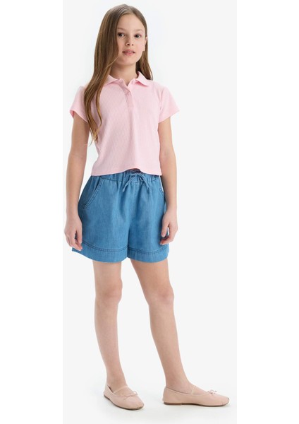 Kız Çocuk Slim Fit Dar Kesim Polo Yaka Basic Düz Fitilli Kaşkorse Kısa Kollu Tişört Z7794A625SM fiyatları