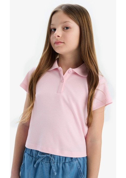 Kız Çocuk Slim Fit Dar Kesim Polo Yaka Basic Düz Fitilli Kaşkorse Kısa Kollu Tişört Z7794A625SM modelleri