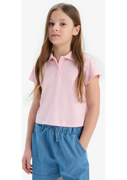 Kız Çocuk Slim Fit Dar Kesim Polo Yaka Basic Düz Fitilli Kaşkorse Kısa Kollu Tişört Z7794A625SM fırsatları