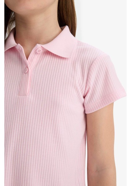 Kız Çocuk Slim Fit Dar Kesim Polo Yaka Basic Düz Fitilli Kaşkorse Kısa Kollu Tişört Z7794A625SM indirimleri