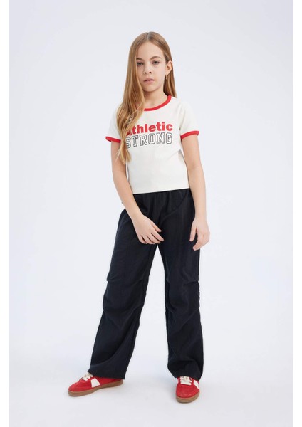 Kız Çocuk Slim Fit Dar Kesim Bisiklet Yaka Baskılı Fitilli Kaşkorse Kısa Kollu Tişört D8542A825SM fiyatları