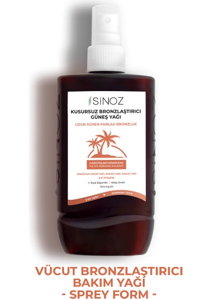 Kusursuz Bronzlaştırıcı Güneş Yağı Spreyi 200 ML Hindistan Cevizi Kakao Havuç Yağı İçeren