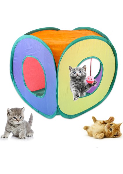 Kare Kedi Gökkuşağı Tünel Mağazası Katlanır Evcil Hayvan Matkabı Kova Kedi Oyuncakları (Yurt Dışından)
