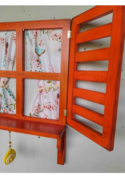 Otantik Bohem Tarzın,ahşap Panjurlu Pencere, Balkon Bahçe Duvar Dekoru Için, Turuncu Kelebekli Set