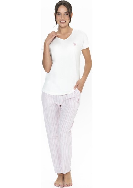 V Yaka, Kısakol, Kadın Penye Pijama Takım, Üst Pamuk, Alt %98 Pamuk %2 Likra