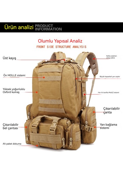 Büyük Kapasiteli Su Geçirmez Depolama Kombinasyonu Sırt Çantası Kamuflaj Seyahat Sporları Açık Hava (Yurt Dışından) fiyatları