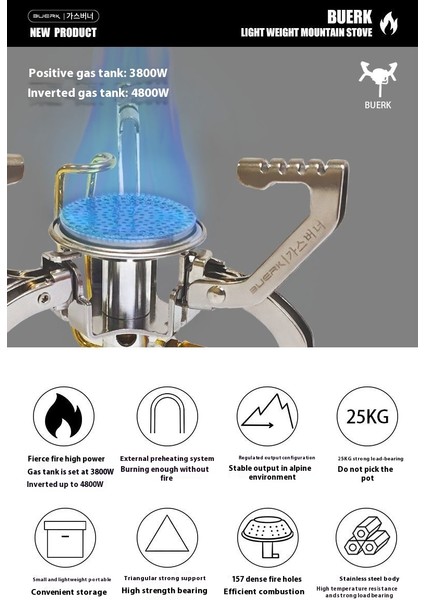 Açık Taşınabilir Şiddetli Ateş Cep Sobası Geçirmez Kaset Gaz Sobası Gaz Sobası Kamp Çay Kaynar Su (Yurt Dışından)
