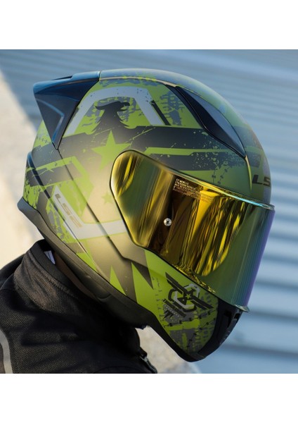 Rapıd Iı Race Thunder Bırds Mat Yeşil Motosiklet Kaskı Gold Camlı