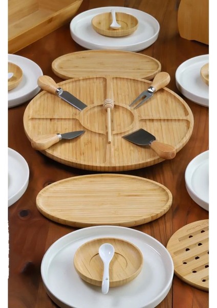 Atbyhome 6 Kişilik 29 Parça Seramik - Bambu Kahvaltı Takımı - Lüx Kahvaltılık Sunum Seti fırsatları