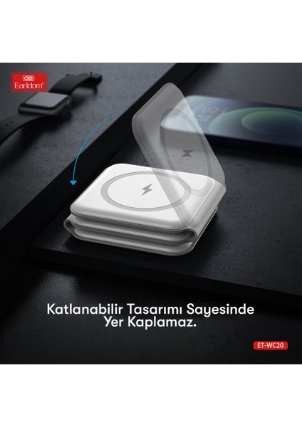 WC20 3in1 Katlanabilir Masaüstü Kablosuz Şarj Standı