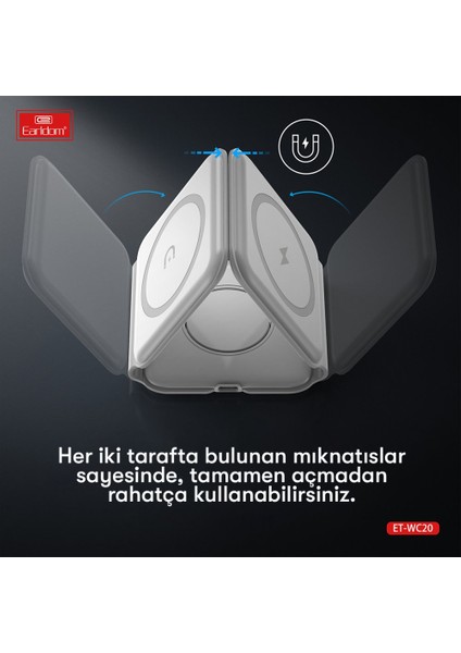 WC20 3in1 Katlanabilir Masaüstü Kablosuz Şarj Standı