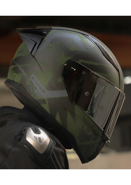 Rapıd Iı Race Thunder Bırds Mat Yeşil Motosiklet Kaskı Gri Camlı