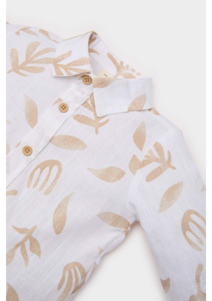 Erkek Bebek Desenli Flamlı Poplin Uzun Kollu Gömlek B9257A525SP