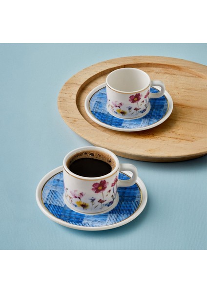 Mental 4 Parça 2 Kişilik Kahve Takımı 6709 Mavi