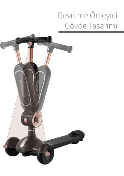 LED Işık 3 Tekerlekli Yükseklik Ayarlı Oturaklı Çocuk Scooter Siyah