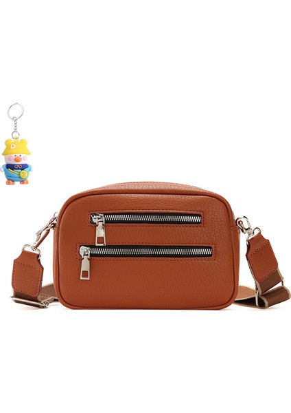 Çift Fermuarlı Crossbody Çanta Bayanlar Moda Basit Omuz Çanta Geniş Omuz Askısı Cep Telefonu Para Cüzdanı (Yurt Dışından)