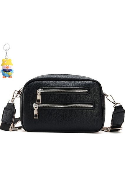 Çift Fermuarlı Crossbody Çanta Bayanlar Moda Basit Omuz Çanta Geniş Omuz Askısı Cep Telefonu Para Cüzdanı (Yurt Dışından)