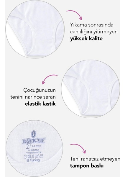 Kız Çocuk Organik Pamuklu Bikini Kesim Düz Basic Ribana Külot 3'lü Paket 5201 Beyaz