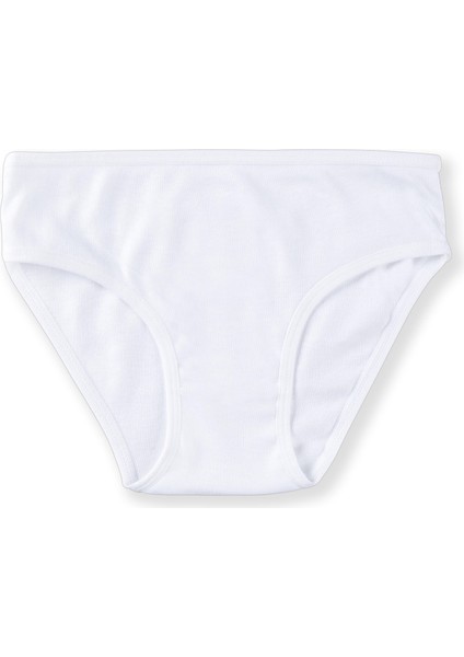 Kız Çocuk Organik Pamuklu Bikini Kesim Düz Basic Ribana Külot 3'lü Paket 5201 Beyaz