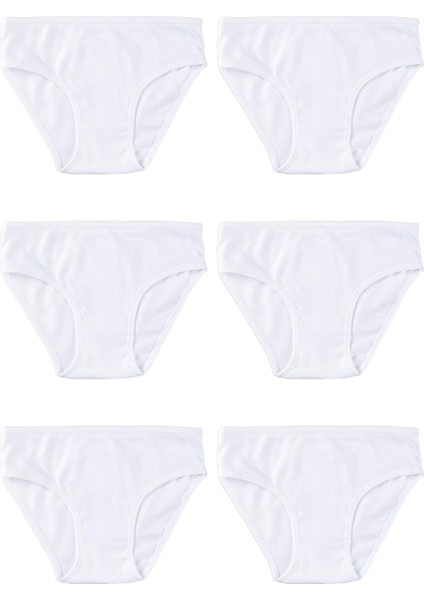 Kız Çocuk Organik Pamuklu Bikini Kesim Düz Basic Ribana Külot 6'lı Paket 5201 Beyaz