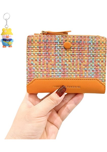 Dokuma Bayan Cüzdan Moda Basit Kısa Kart Tutucu Iki Katılımlı Para Cüzdanı (Yurt Dışından)