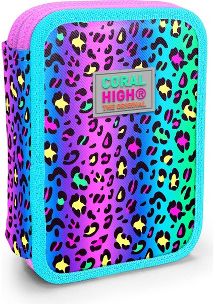 Kids Renkli Leopar Desenli Çift Katlı Kalem Çanta 11143