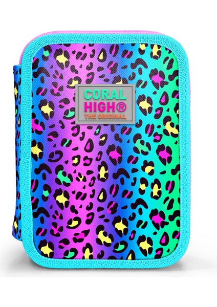 Kids Renkli Leopar Desenli Çift Katlı Kalem Çanta 11143 fiyatları