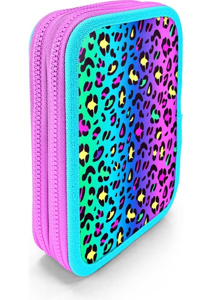Kids Renkli Leopar Desenli Çift Katlı Kalem Çanta 11143 fırsatları