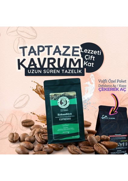 Kolombiya Espresso Çekirdek Kahve, %100 Arabica, Tek Kökenli, 250gr
