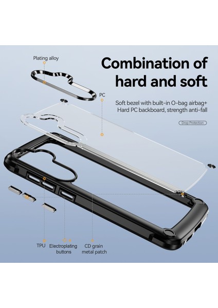 Samsung Galaxy S25+ / S25 Plus Için Şeffaf Sert Pc Tpu Tampon Telefon Kılıfı - Siyah (Yurt Dışından) modelleri