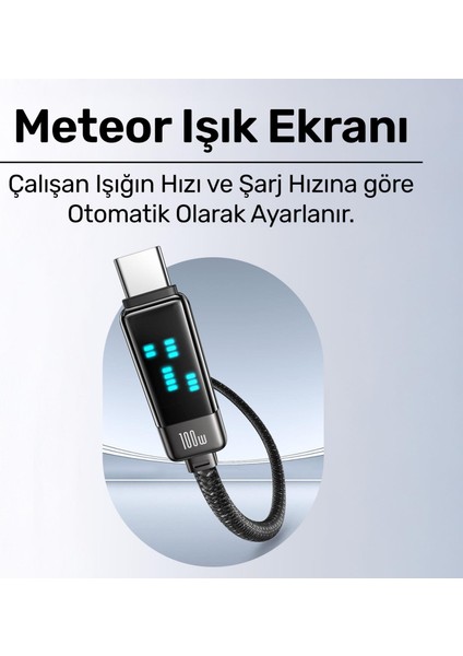 US-SJ744 Type-C To Type-C 100W Meteor Efekt Ekranlı 1.2m Hızlı Şarj ve Data Kablosu Titanium fırsatları