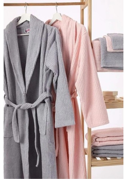 Ekol Aile Bornoz Seti 8 Parça Gri Pudra