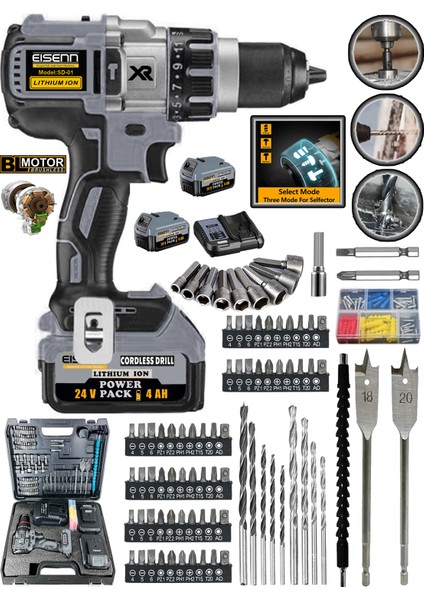 Germany Grey 24 V4 Ah Orginal 13 mm Metal Mandren Brushless Motor Akülü Darbeli Matkap 10 Pilli fiyatları