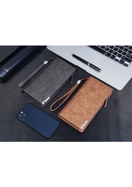 Erkekler Clutch Iş Çoklu Kart Yuvası Kart Tutucu Snap Düğmeli Clutch Cüzdan (Yurt Dışından) indirimleri